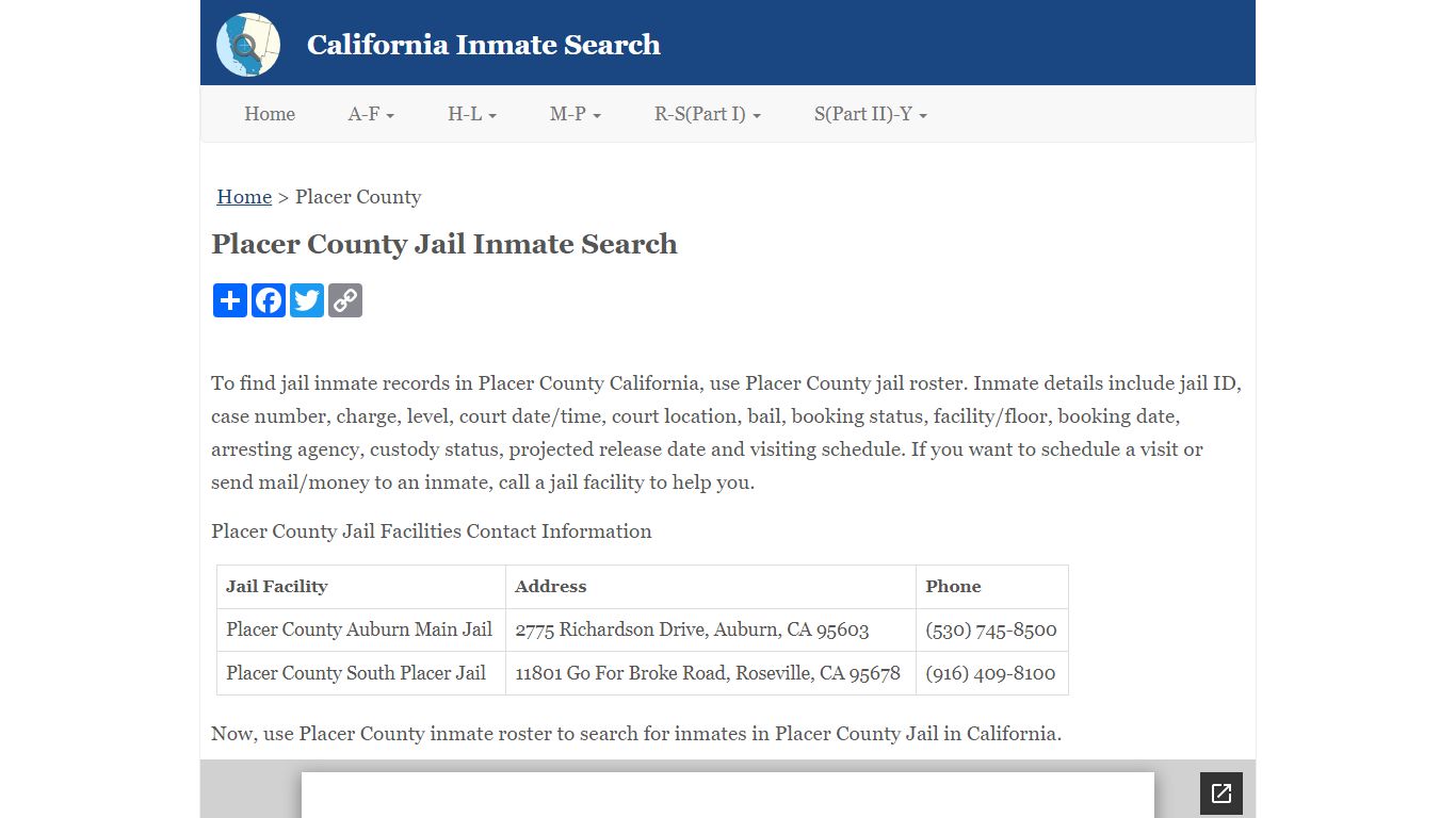 Placer County Jail Inmate Search